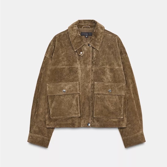 ZARA 100% LEATHER BOMBER JACKET - Picture 4 of 8